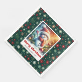 Fröhlicher Weihnachts-Schneemann mit Schneeflocken Serviette (Ecke)