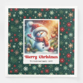 Fröhlicher Weihnachts-Schneemann mit Schneeflocken Serviette (Vorderseite)