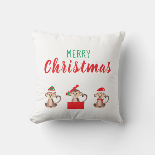 Fröhlicher Weihnachtsaffe Santa-Elfenhut Kissen