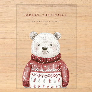 Fröhlicher Weihnachtsbär im Pullover Urlaub Acryleinladungen