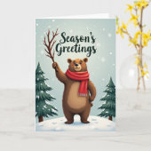Fröhlicher Weihnachtsbär Karte (Gelbe Blume)