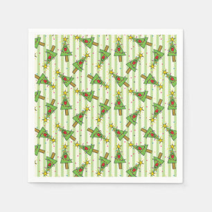 Fröhlicher Weihnachtsbaum Lichterkette Ornamente Serviette