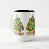 Fröhlicher Weihnachtsbaum mit Engel Zweifarbige Tasse (Vorderseite Links)