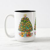 Fröhlicher Weihnachtsbaum mit Engel Zweifarbige Tasse (Links)