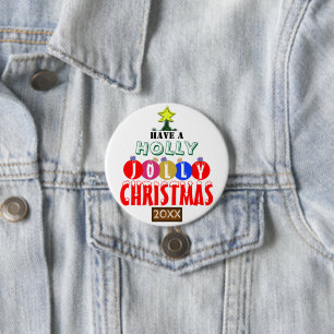 Fröhlicher Weihnachtsbaum Rot Blau Gold Ornamente Button