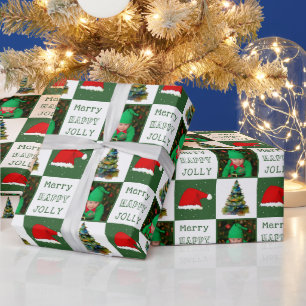 Fröhlicher Weihnachtsbaum Santa Hut Familienfoto Geschenkpapier