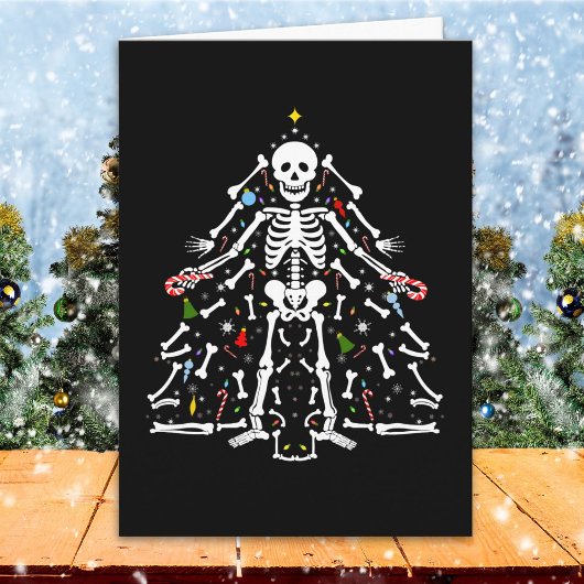 Fröhlicher Weihnachtsbaum Skelett Karte