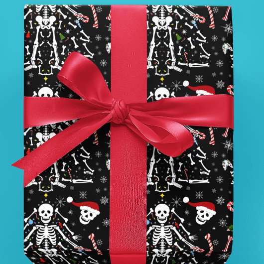 Fröhlicher Weihnachtsbaum Skelett Muster Geschenkpapier