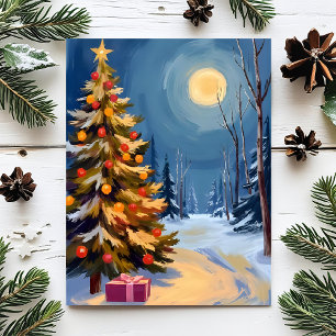 Fröhlicher Weihnachtsbaum Stern Winter Feiertagska Feiertagspostkarte
