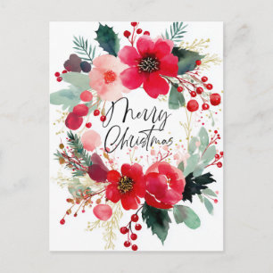 Fröhlicher Weihnachtsblumenkranz Urlaub Feiertagspostkarte