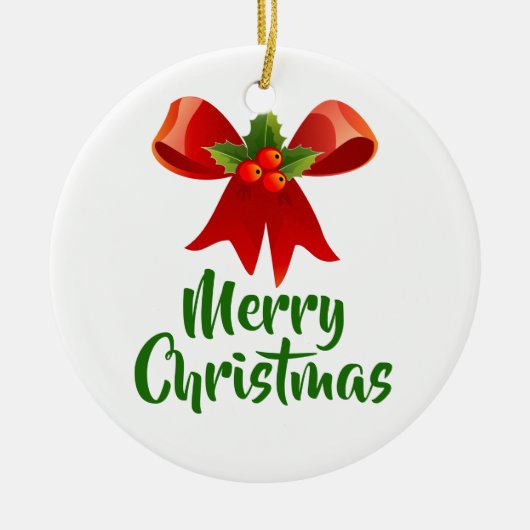Fröhlicher Weihnachtsbow Retro-Stil Keramik Ornament (Vorne)