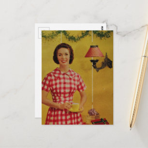Fröhlicher Weihnachtsdamen-Postkarte aus den 1950e Postkarte