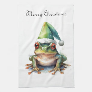 Fröhlicher Weihnachtsfrosch, individuell Geschirrtuch