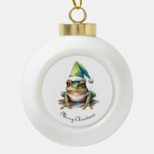 Fröhlicher Weihnachtsfrosch, individuell Keramik Kugel-Ornament