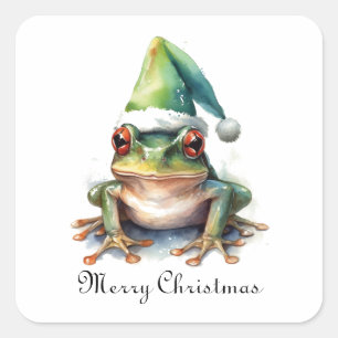 Fröhlicher Weihnachtsfrosch, individuell Quadratischer Aufkleber