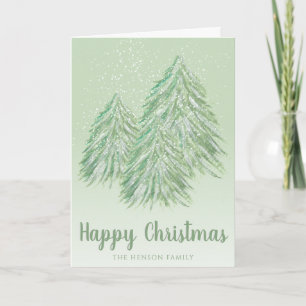 Fröhlicher Weihnachtsgrün-Wasserfarben-Weihnachtsb Feiertagskarte