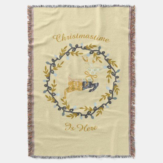 Fröhlicher Weihnachtshirsch & Kranz Gelb Decke (Vorderseite Vertikal)