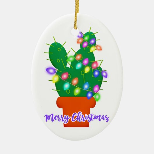 fröhlicher Weihnachtskaktus Keramik Ornament (Vorne)