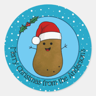 Fröhlicher Weihnachtskartoffel Personalisiert Runder Aufkleber