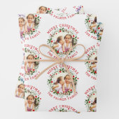 Fröhlicher Weihnachtskranz in rot-blauem lila Foto Geschenkpapier Set (Beispiel)