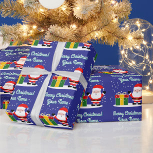 Fröhlicher Weihnachtsmann-Cartoon mit Geschenk Wei Geschenkpapier
