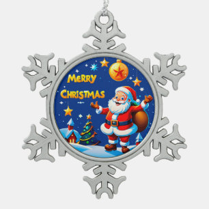 Fröhlicher Weihnachtsmann-Gruß Schneeflocken Zinn-Ornament