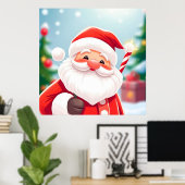 Fröhlicher Weihnachtsmann hält eine Candy Cane Poster (Heimbüro)