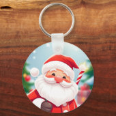 Fröhlicher Weihnachtsmann hält eine Candy Cane Schlüsselanhänger (Vorderseite)