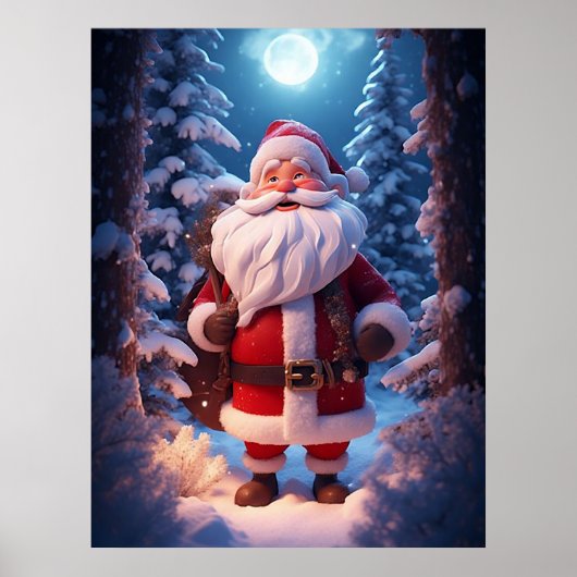 Fröhlicher Weihnachtsmann im Schneewald Poster (Vorne)