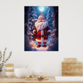 Fröhlicher Weihnachtsmann im Schneewald Poster (Küche)
