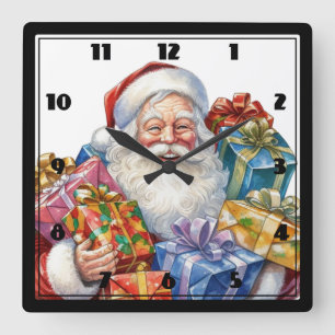 Fröhlicher Weihnachtsmann Klassisches Weihnachten Quadratische Wanduhr