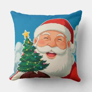 Fröhlicher Weihnachtsmann mit einem kleinen Weihna Kissen
