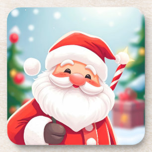 Fröhlicher Weihnachtsmann mit einem Zuckerstock Getränkeuntersetzer