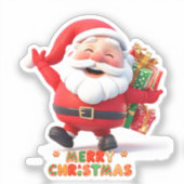 Fröhlicher Weihnachtsmann mit feierlichen Geschenk Aufkleber (Vorderseite)