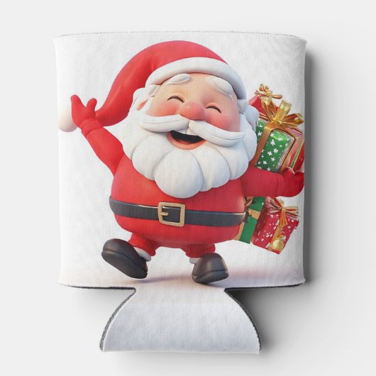 Fröhlicher Weihnachtsmann mit feierlichen Geschenk Dosenkühler (Rückseite)