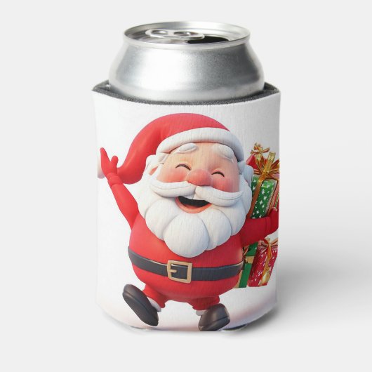 Fröhlicher Weihnachtsmann mit feierlichen Geschenk Dosenkühler (Kanne Rückseite)