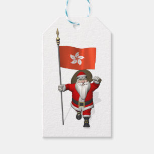Fröhlicher Weihnachtsmann mit Flagge von Hongkong Geschenkanhänger