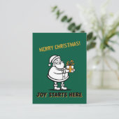 Fröhlicher Weihnachtsmann mit Geschenkbox Postkarte (Stehend Vorderseite)