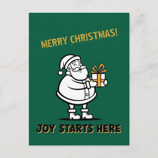 Fröhlicher Weihnachtsmann mit Geschenkbox Postkarte (Vorderseite)