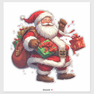 Fröhlicher Weihnachtsmann mit Geschenken Aufkleber