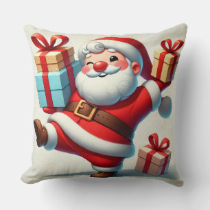 Fröhlicher Weihnachtsmann mit Geschenkschachteln Kissen