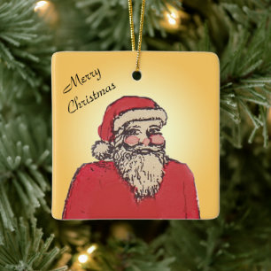 Fröhlicher Weihnachtsmann mit Ihrem Text Keramikornament