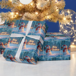 Fröhlicher Weihnachtsmann mit Neon-Schriftzug Geschenkpapier