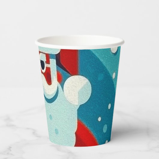 fröhlicher Weihnachtsmann mit Papiertasse Pappbecher (Rückseite)