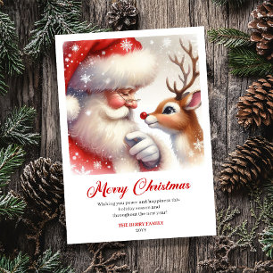Fröhlicher Weihnachtsmann mit Rudolph Süße Feierta Feiertagskarte