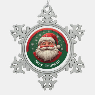 Fröhlicher Weihnachtsmann mit schneebedecktem Weih Schneeflocken Zinn-Ornament