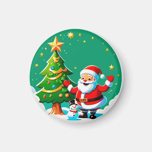 Fröhlicher Weihnachtsmann mit Schneemann Magnet (Vorne)