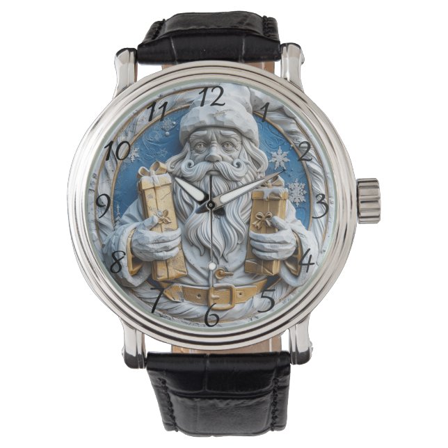 Fröhlicher Weihnachtsmann mit Weihnachtsgeschenken Armbanduhr (Vorderseite)