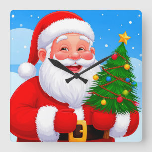 Fröhlicher Weihnachtsmann Quadratische Wanduhr