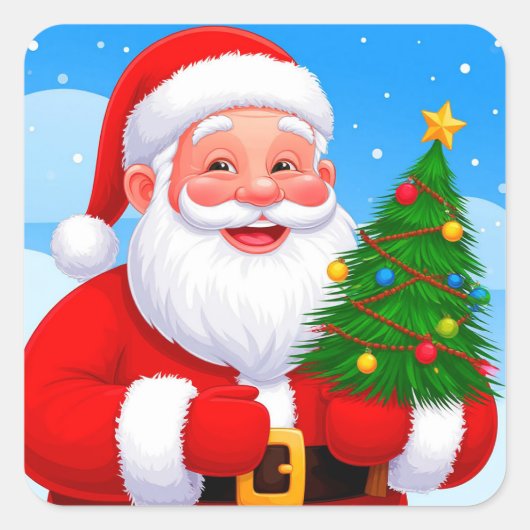 Fröhlicher Weihnachtsmann Quadratischer Aufkleber (Vorderseite)